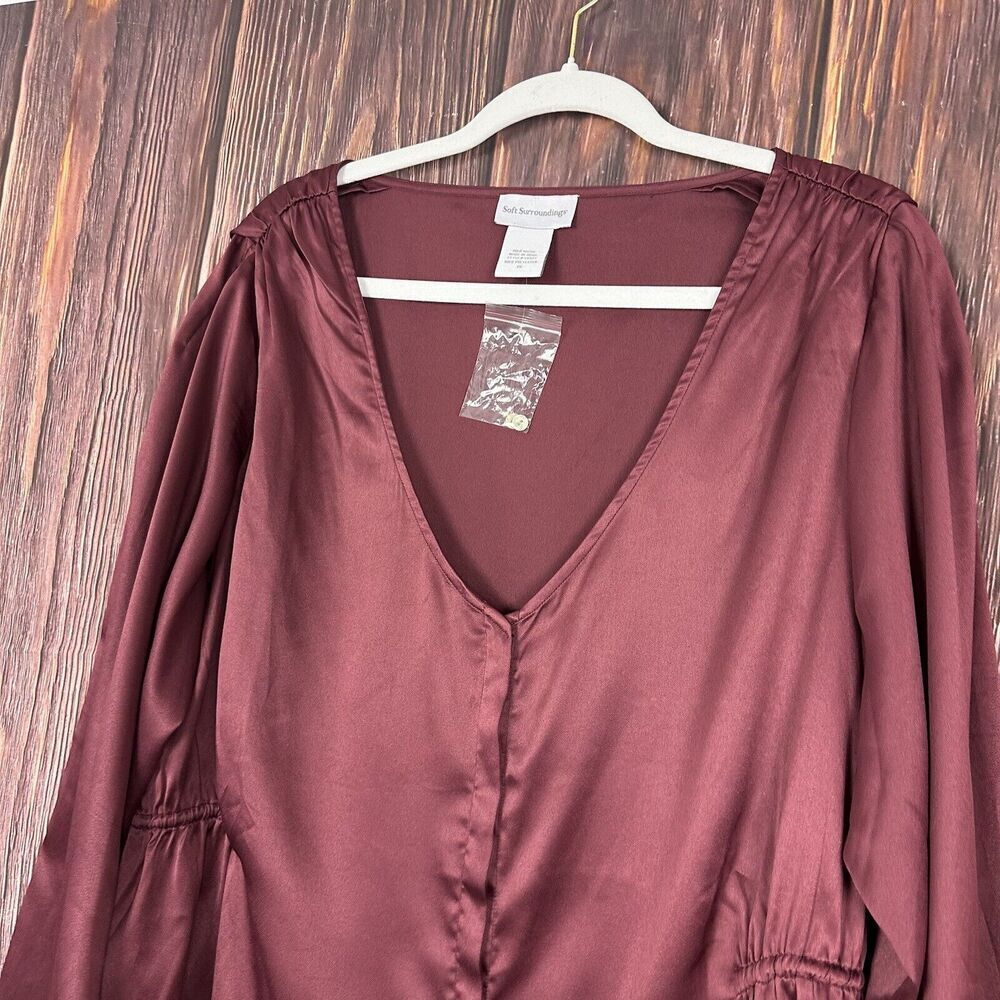 Soft Surroundings Womens Maroon Red Long Sleeve Blouse Plus Size 1X NEW - Picture 2 of 6